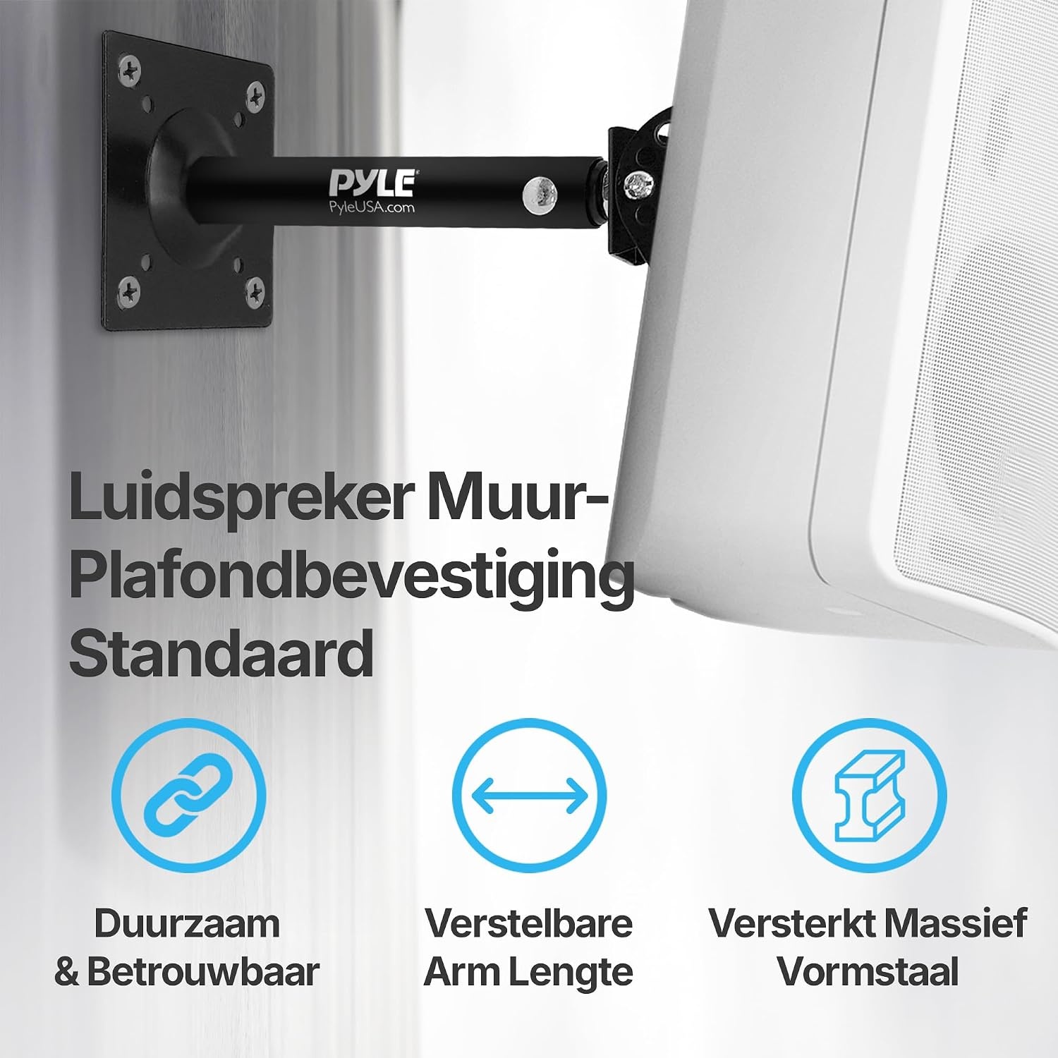 Pyle Speaker Stand, Set of 2 Wall and Ceiling Bracket - Black Speaker Monitor with Adjustable Tilt, Extendable Telescopic Arm