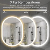 Badkamerspiegel met verlichting, ovaal, 50 x 70 cm, met licht, warm wit, koudwit, netural, condensvrij, verlichte badkamerspiegel, energieklasse lichtspiegel voor badkamerspiegel