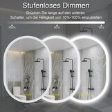Badkamerspiegel met verlichting, ovaal, 50 x 70 cm, met licht, warm wit, koudwit, netural, condensvrij, verlichte badkamerspiegel, energieklasse lichtspiegel voor badkamerspiegel