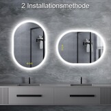 Badkamerspiegel met verlichting, ovaal, 50 x 70 cm, met licht, warm wit, koudwit, netural, condensvrij, verlichte badkamerspiegel, energieklasse lichtspiegel voor badkamerspiegel