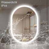 Badkamerspiegel met verlichting, ovaal, 50 x 70 cm, met licht, warm wit, koudwit, netural, condensvrij, verlichte badkamerspiegel, energieklasse lichtspiegel voor badkamerspiegel