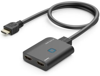 Hama HDMI splitter 4K 1 in 2 Out (4K @30Hz, adapter voor de overdracht van een HDMI-signaal naar 2 outputapparaten, bijv. beamer, beeldscherm of 2 monitoren tegelijk, 60 cm) zwart