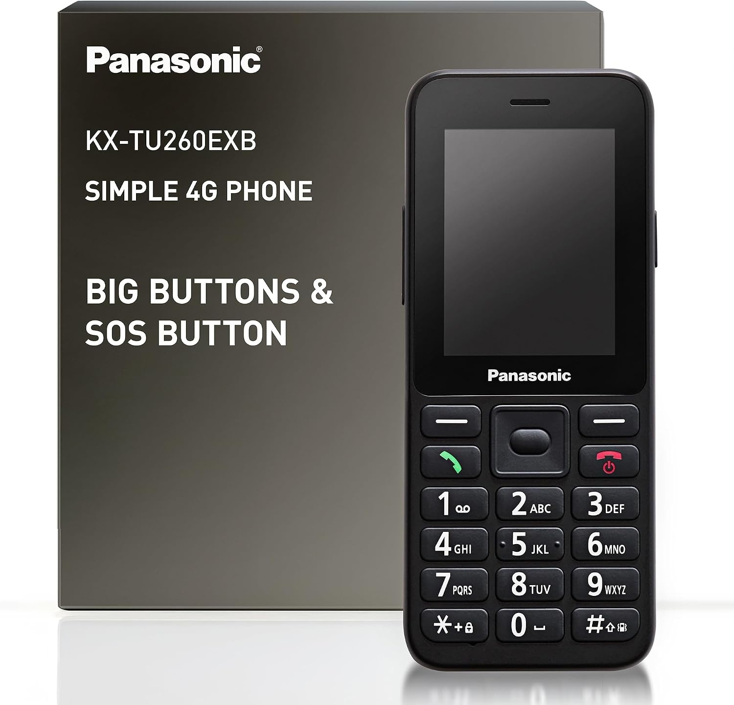 Panasonic KX-TU260EXB 4G Seniorentelefoon met Grote Knoppen en SOS-functie - Zwart, 2,4 inch