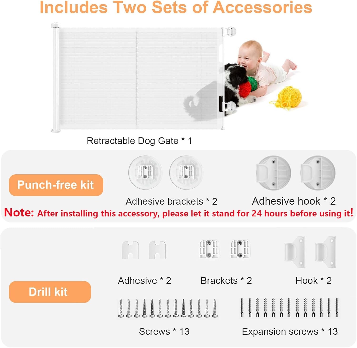 Extendable dog fence without drilling, no drill Expandable baby fence for stairs Expandable to a width of up to 150cm dog fence for doors, hallways, indoor and outdoor
