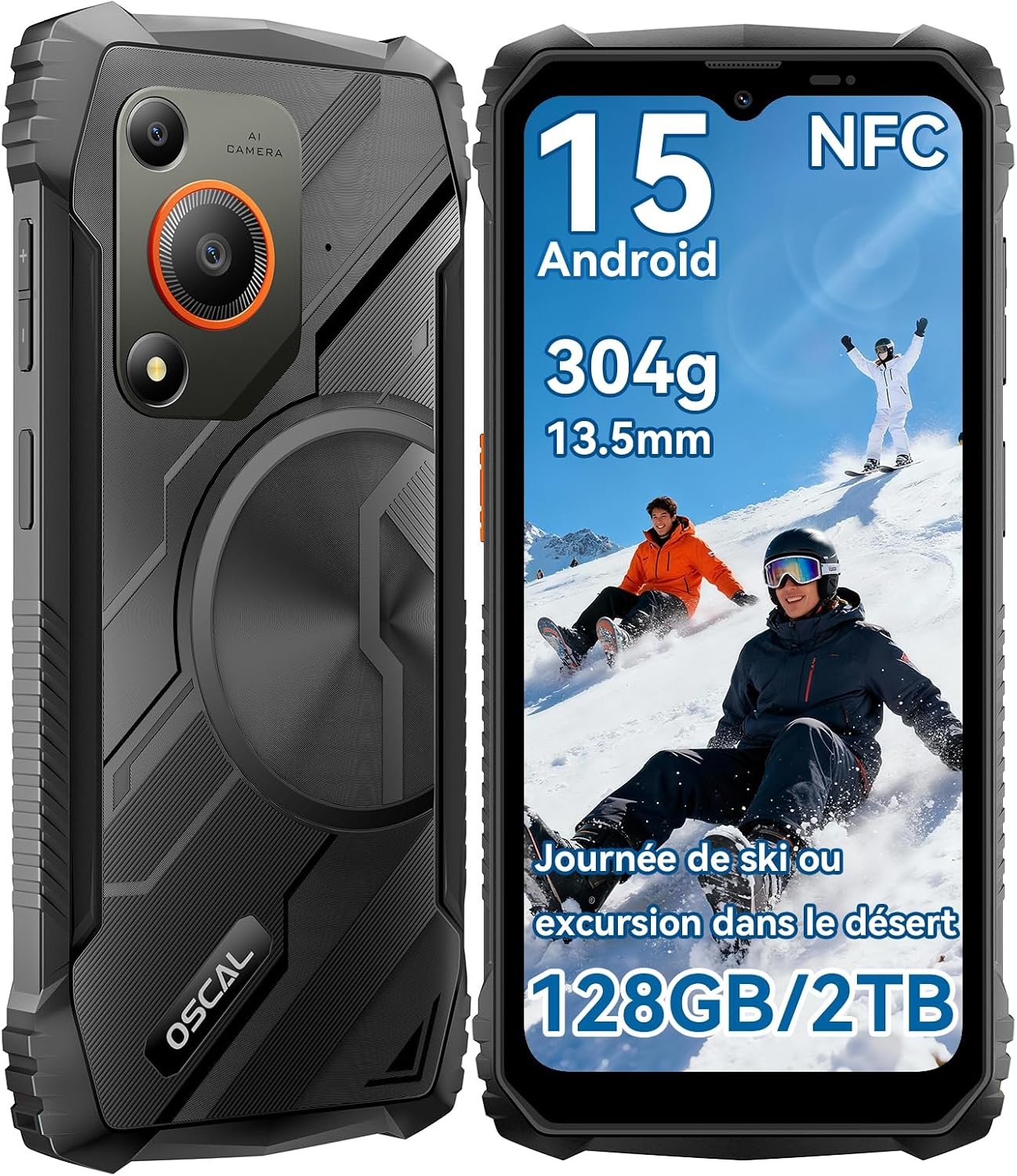 OSCAL Marine 1 mobiele telefoon, onbreekbaar, Android, 15,12 GB + 128 GB/2 TB, onbreekbare telefoon, smartphone 6,56 inch HD+ 90 Hz, 16 MP, IP69K/Dual SIM/NFC/GPS/2 jaar garantie