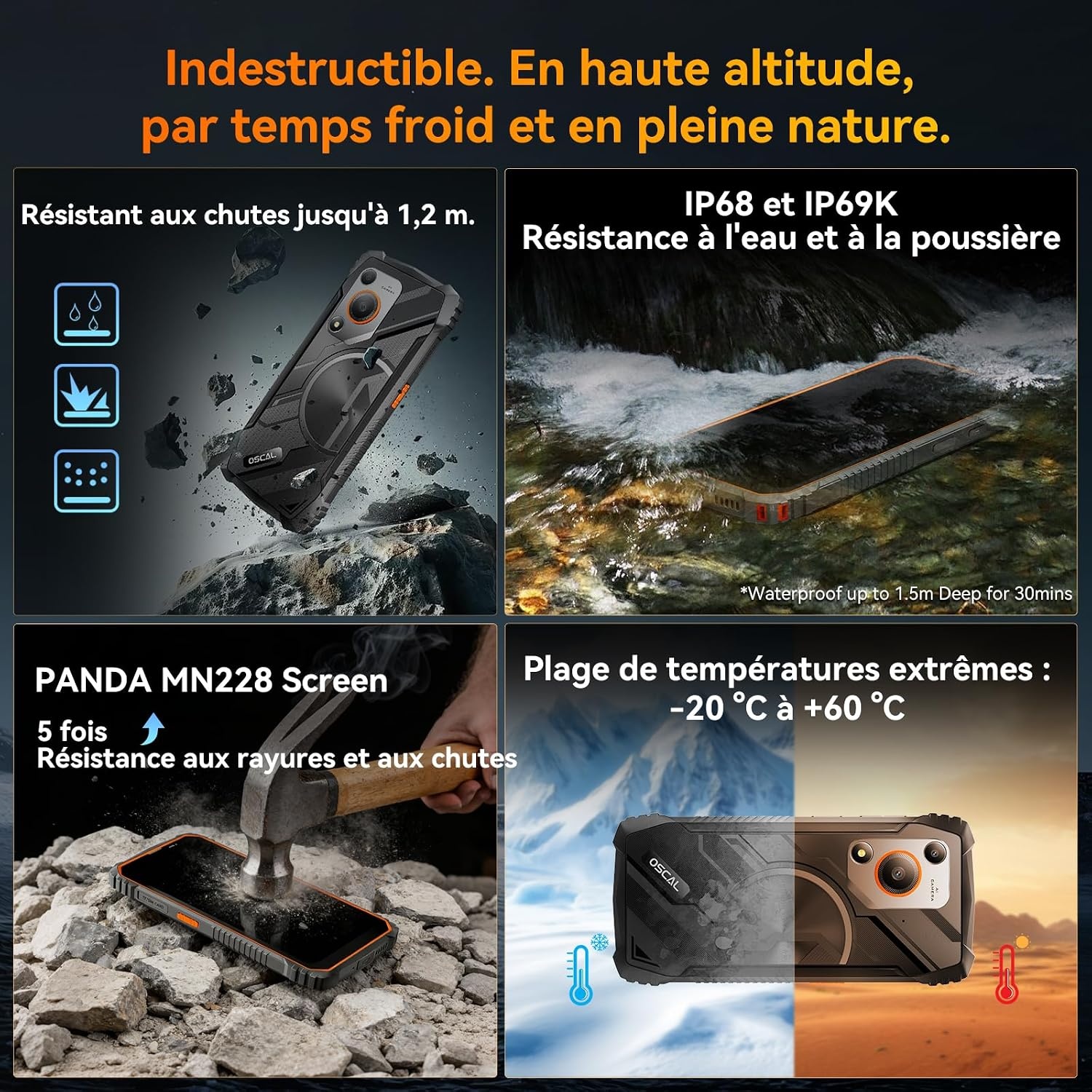 OSCAL Marine 1 mobiele telefoon, onbreekbaar, Android, 15,12 GB + 128 GB/2 TB, onbreekbare telefoon, smartphone 6,56 inch HD+ 90 Hz, 16 MP, IP69K/Dual SIM/NFC/GPS/2 jaar garantie