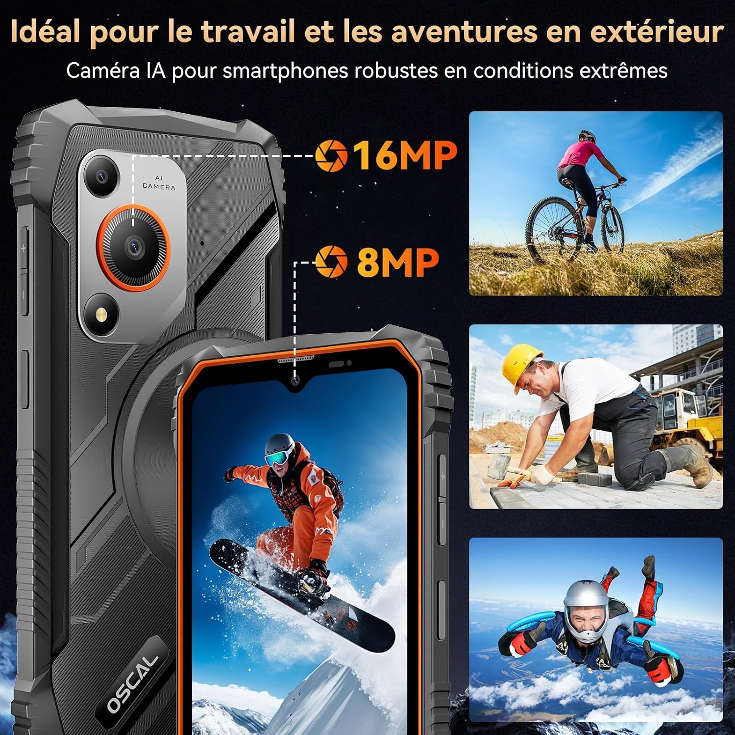 OSCAL Marine 1 mobiele telefoon, onbreekbaar, Android, 15,12 GB + 128 GB/2 TB, onbreekbare telefoon, smartphone 6,56 inch HD+ 90 Hz, 16 MP, IP69K/Dual SIM/NFC/GPS/2 jaar garantie