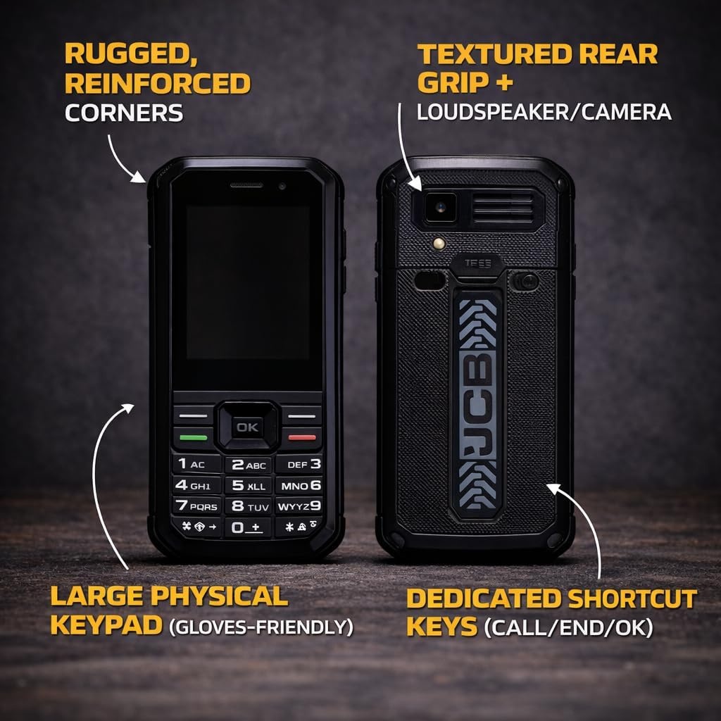 JCB Tradesman 3 4G Robuuste Telefoon met Wifi, IP68 Waterdicht, WhatsApp, Hotspot, Dual SIM, Bluetooth, FM Radio en 1800mAh Batterij – Zwart