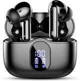 Draadloze hoofdtelefoon, Bluetooth 5.3 met HD-microfoon, hifi-stereo, led-display, ruisonderdrukking, 13 mm dynamische driver, IP7, waterdicht, 36H, zwarte hoofdtelefoon
