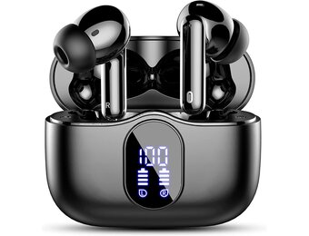 Draadloze hoofdtelefoon, Bluetooth 5.3 met HD-microfoon, hifi-stereo, led-display, ruisonderdrukking, 13 mm dynamische driver, IP7, waterdicht, 36H, zwarte hoofdtelefoon
