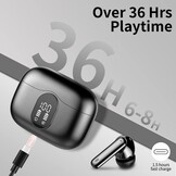 Draadloze hoofdtelefoon, Bluetooth 5.3 met HD-microfoon, hifi-stereo, led-display, ruisonderdrukking, 13 mm dynamische driver, IP7, waterdicht, 36H, zwarte hoofdtelefoon