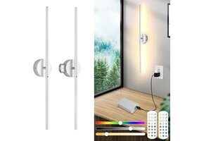 Set Wandlampen 100cm Nikkel Draadloos Oplaadbaar met Afstandbediening - 46% Korting