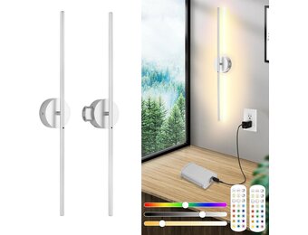 Pinrutar Oplaadbare Wandlampen Set van 2 - 100 cm - Geborsteld Nikkel - Draadloos met Afstandsbediening
