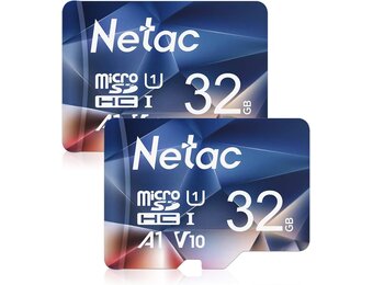 Netac Micro SD-kaart A1, U1, C10, V10, FHD, 600X, UHS-I snelheid tot 90/10 MB/sec(R/W) Micro SD-kaart voor telefoon, camcorder, switch, GoPro Tablet 32 GB 2 stuks - Maat 32GB×2