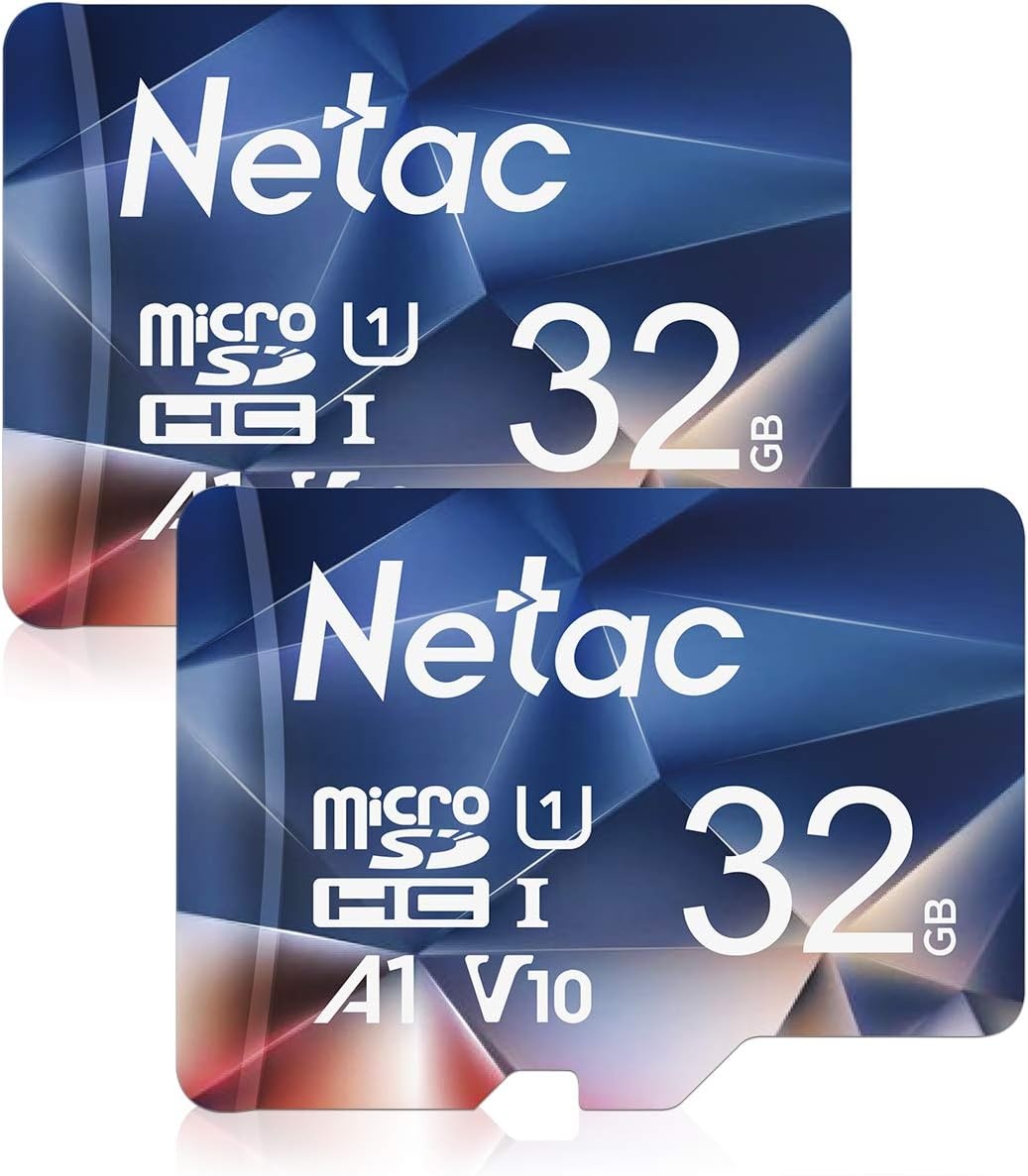 Netac Micro SD-kaart A1, U1, C10, V10, FHD, 600X, UHS-I snelheid tot 90/10 MB/sec(R/W) Micro SD-kaart voor telefoon, camcorder, switch, GoPro Tablet 32 GB 2 stuks - Maat 32GB×2