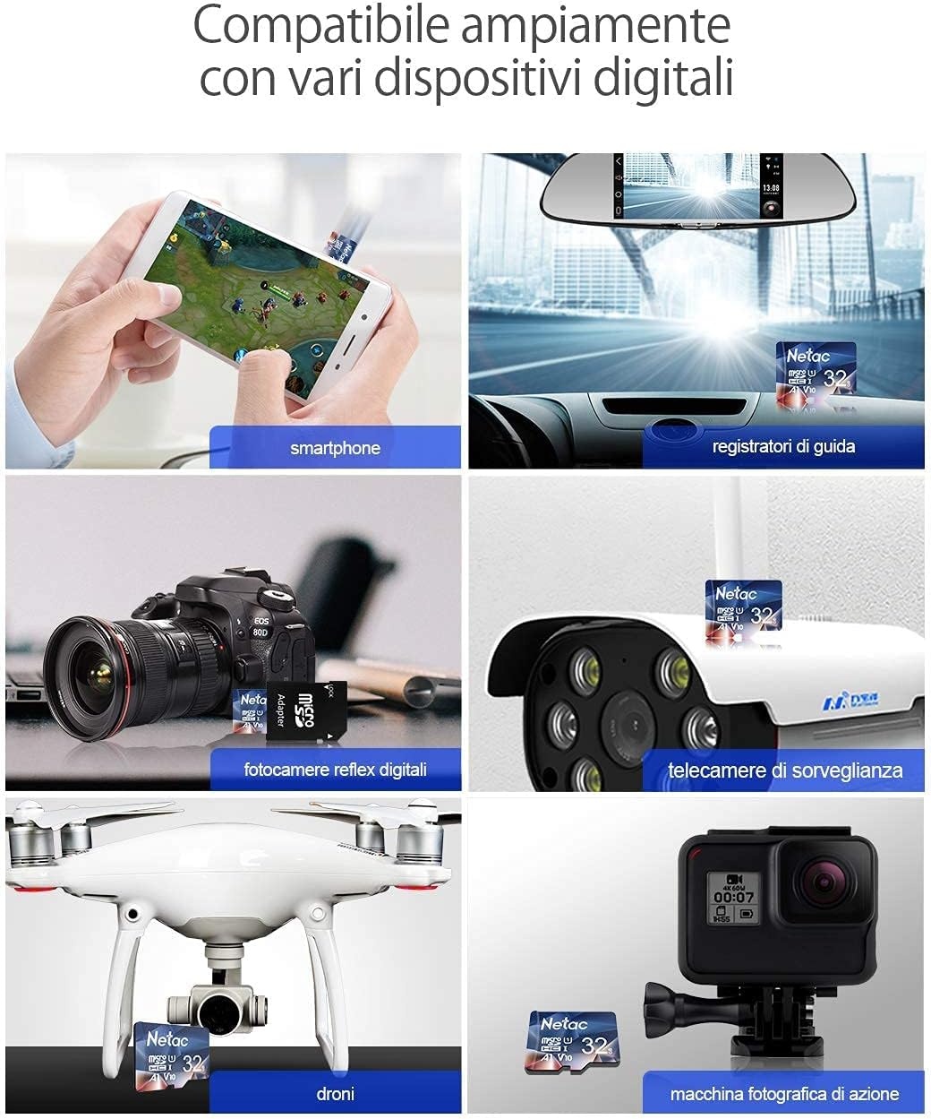 Netac Micro SD-kaart A1, U1, C10, V10, FHD, 600X, UHS-I snelheid tot 90/10 MB/sec(R/W) Micro SD-kaart voor telefoon, camcorder, switch, GoPro Tablet 32 GB 2 stuks - Maat 32GB×2