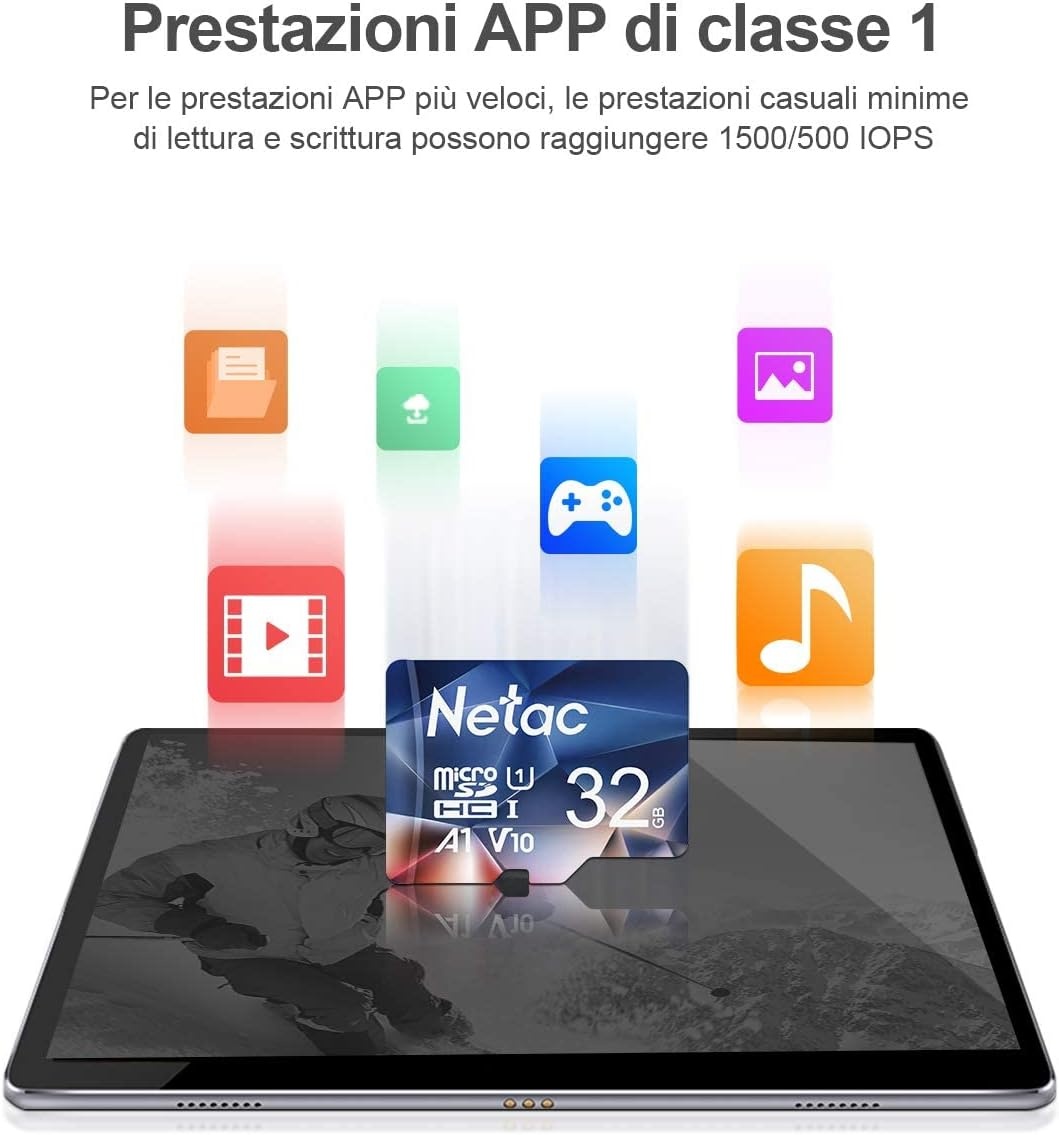 Netac Micro SD-kaart A1, U1, C10, V10, FHD, 600X, UHS-I snelheid tot 90/10 MB/sec(R/W) Micro SD-kaart voor telefoon, camcorder, switch, GoPro Tablet 32 GB 2 stuks - Maat 32GB×2