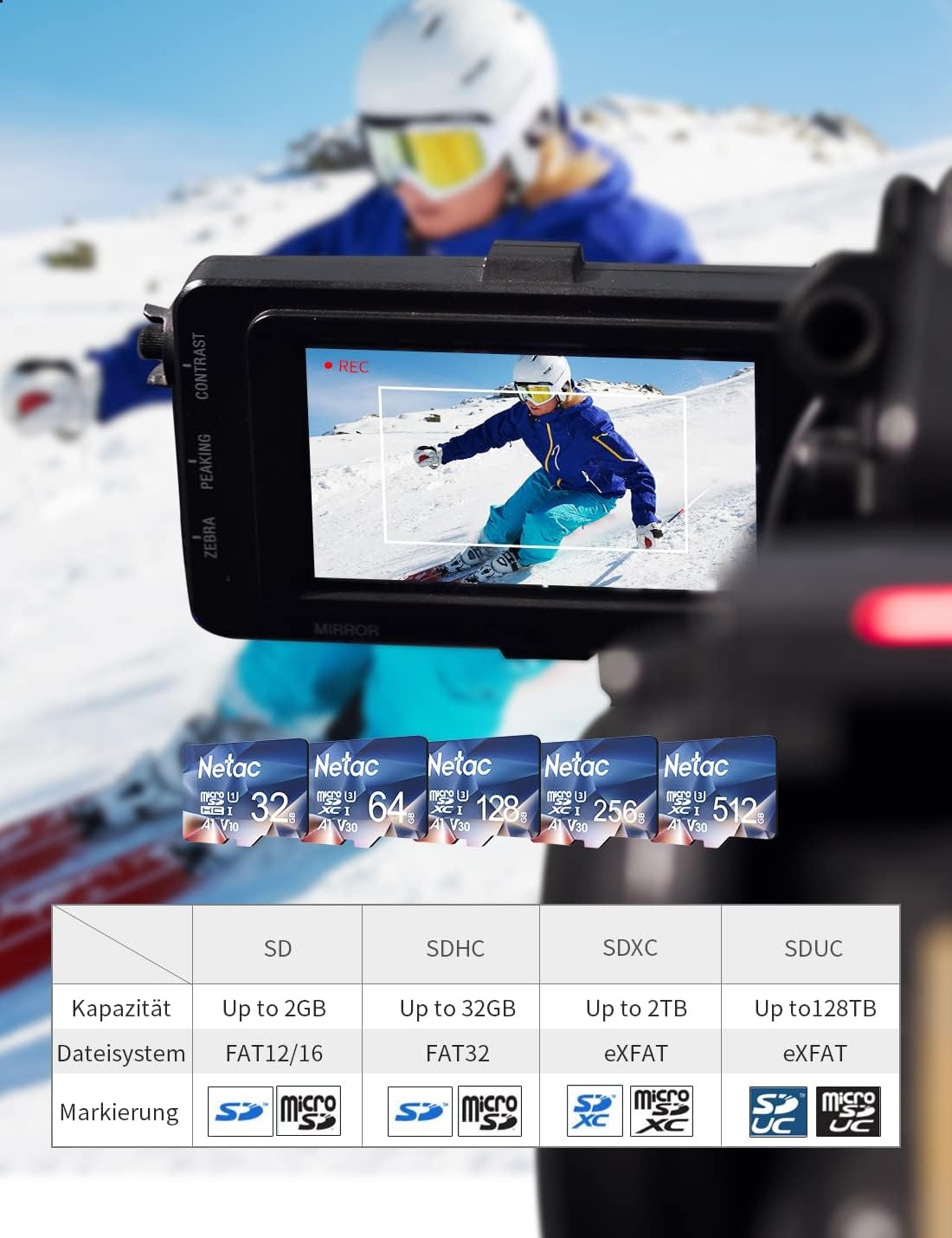 Netac Micro SD-kaart A1, U1, C10, V10, FHD, 600X, UHS-I snelheid tot 90/10 MB/sec(R/W) Micro SD-kaart voor telefoon, camcorder, switch, GoPro Tablet 32 GB 2 stuks - Maat 32GB×2