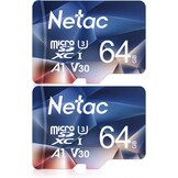 Netac Micro SD-kaart A1, U1, C10, V10, FHD, 600X, UHS-I snelheid tot 90/10 MB/sec(R/W) Micro SD-kaart voor telefoon, camcorder, switch, GoPro Tablet 32 GB 2 stuks - Maat 32GB×2