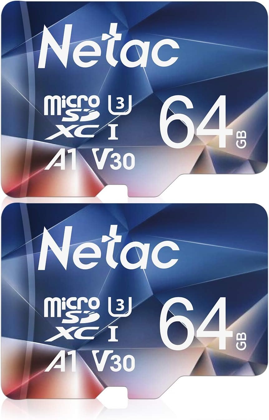 Netac Micro SD-kaart A1, U1, C10, V10, FHD, 600X, UHS-I snelheid tot 90/10 MB/sec(R/W) Micro SD-kaart voor telefoon, camcorder, switch, GoPro Tablet 32 GB 2 stuks - Maat 32GB×2