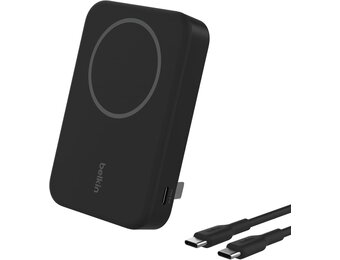 Belkin BoostCharge Pro draadloze 10000mAh-powerbank met Qi2, MagSafe-compatibele draagbare lader + uitklapbare standaard - iPhone 16, 16 Plus, 16 Pro, 16 Pro Max, iPhone 15, 14, 13, 12, meer - Zwart