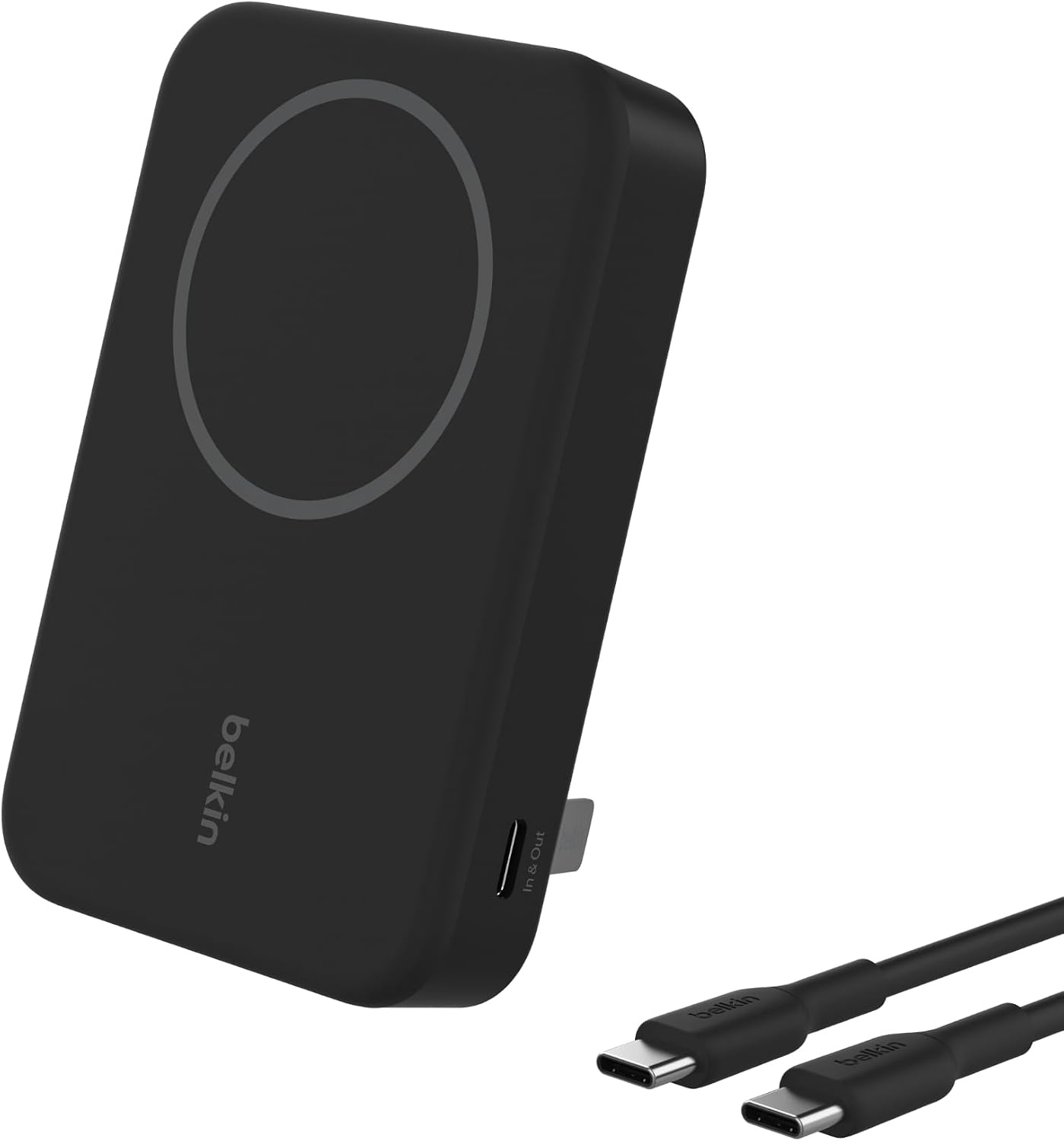 Belkin BoostCharge Pro draadloze 10000mAh-powerbank met Qi2, MagSafe-compatibele draagbare lader + uitklapbare standaard - iPhone 16, 16 Plus, 16 Pro, 16 Pro Max, iPhone 15, 14, 13, 12, meer - Zwart