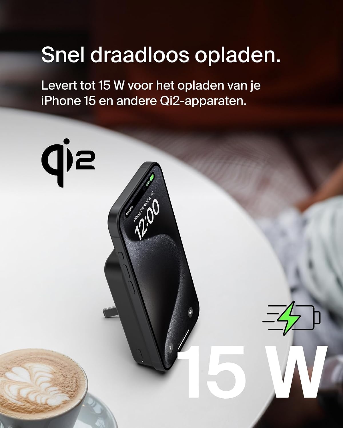 Belkin BoostCharge Pro draadloze 10000mAh-powerbank met Qi2, MagSafe-compatibele draagbare lader + uitklapbare standaard - iPhone 16, 16 Plus, 16 Pro, 16 Pro Max, iPhone 15, 14, 13, 12, meer - Zwart