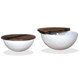 vidaXL 2-delige Salontafelset komvormig massief gerecycled hout wit