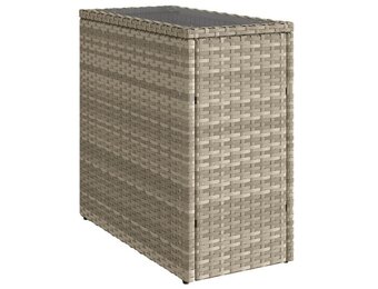 vidaXL Tuinbijzettafel glasblad 58x27,5x55 cm poly rattan lichtgrijs