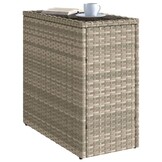 vidaXL Tuinbijzettafel glasblad 58x27,5x55 cm poly rattan lichtgrijs
