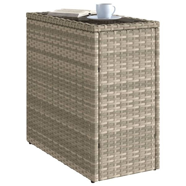 vidaXL Tuinbijzettafel glasblad 58x27,5x55 cm poly rattan lichtgrijs