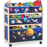 Children's Toy Organiser with Wheels and 6 Large Capacity Storage Containers for Storing Toys for Children's Room, Boys Room (Star)