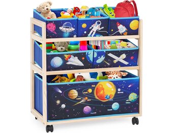 Children's Toy Organiser with Wheels and 6 Large Capacity Storage Containers for Storing Toys for Children's Room, Boys Room (Star)
