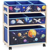 Children's Toy Organiser with Wheels and 6 Large Capacity Storage Containers for Storing Toys for Children's Room, Boys Room (Star)