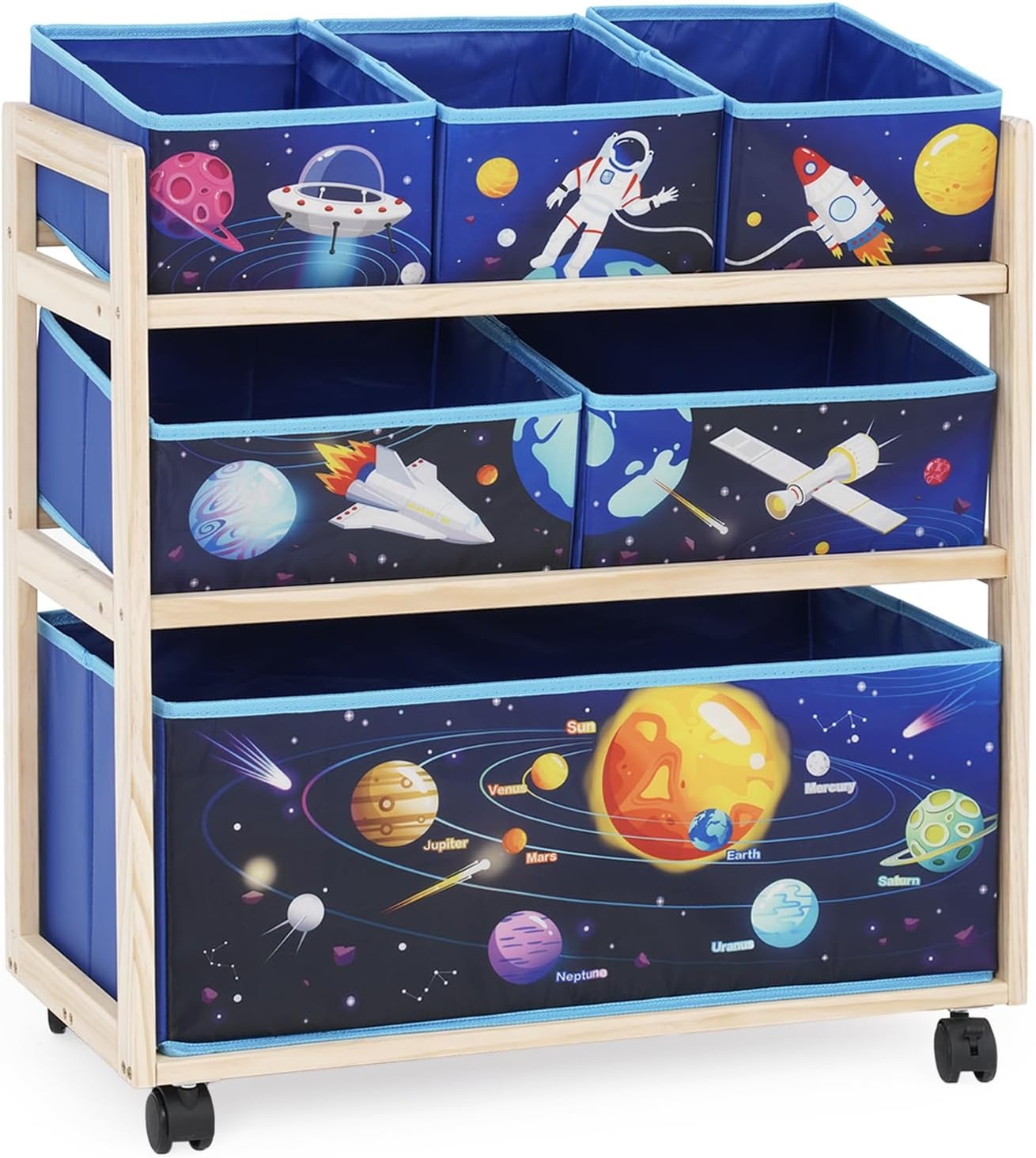 Children's Toy Organiser with Wheels and 6 Large Capacity Storage Containers for Storing Toys for Children's Room, Boys Room (Star)
