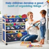 Children's Toy Organiser with Wheels and 6 Large Capacity Storage Containers for Storing Toys for Children's Room, Boys Room (Star)