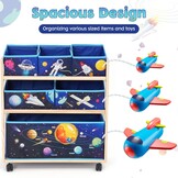 Children's Toy Organiser with Wheels and 6 Large Capacity Storage Containers for Storing Toys for Children's Room, Boys Room (Star)