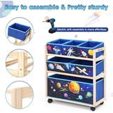 Children's Toy Organiser with Wheels and 6 Large Capacity Storage Containers for Storing Toys for Children's Room, Boys Room (Star)