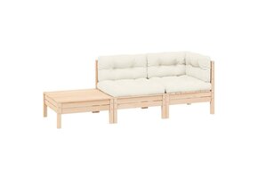 3-delige Loungeset Grenenhout Crèmekleurige Kussens - 54% Korting