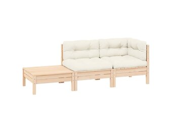 vidaXL 3-delige Loungeset met crèmekleurige kussens massief grenenhout