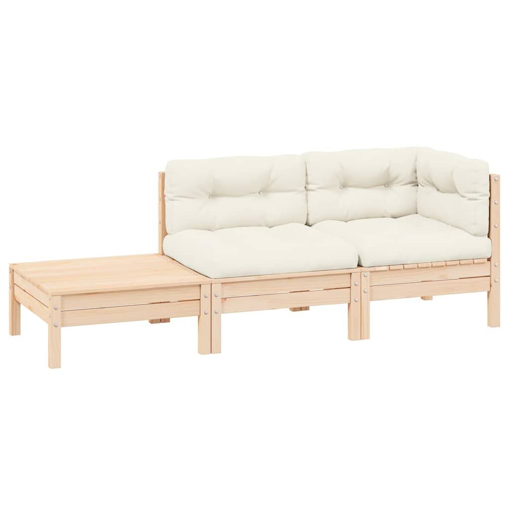 vidaXL 3-delige Loungeset met crèmekleurige kussens massief grenenhout