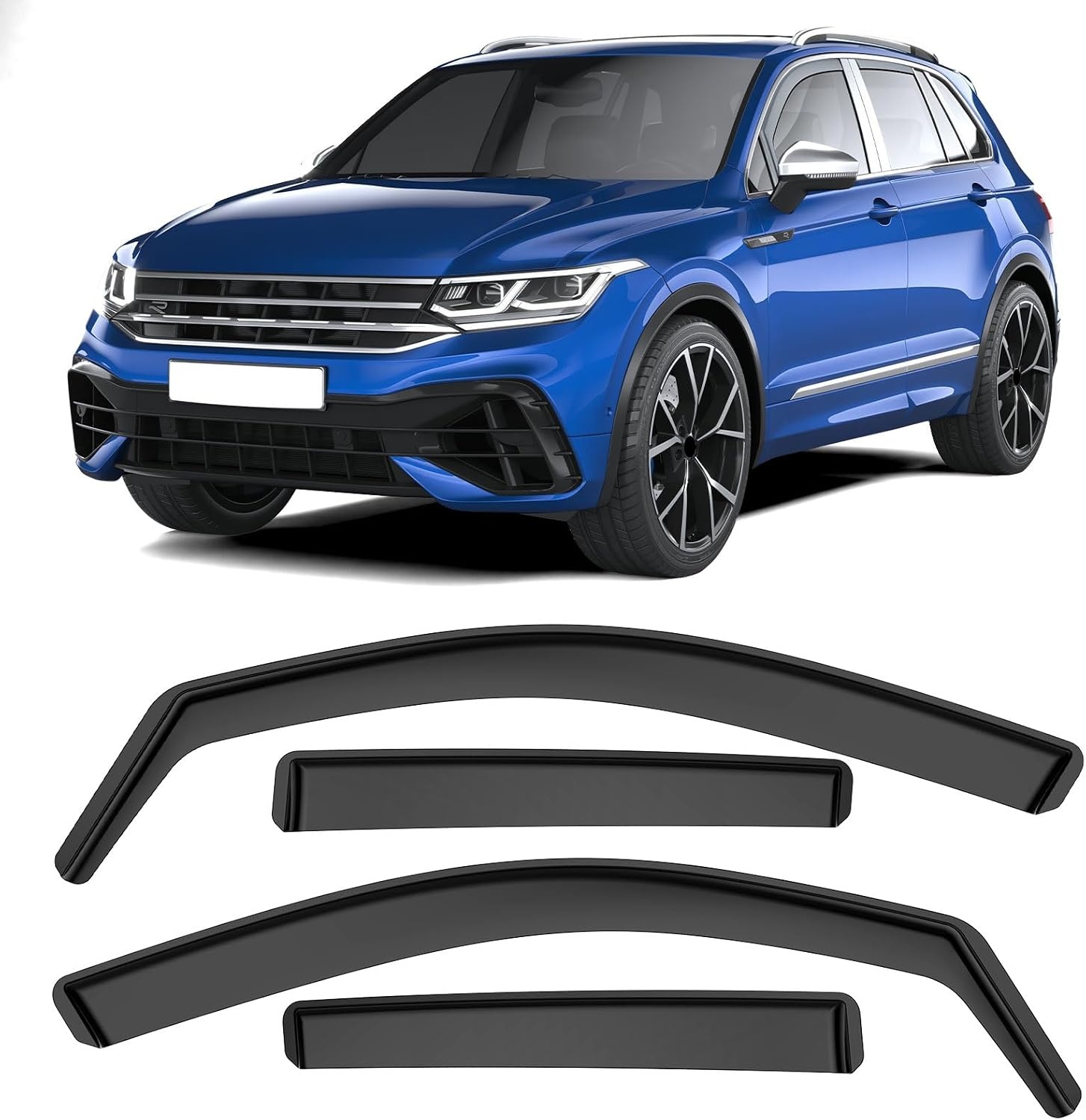 GEARMONSTER Winddeflectoren voor VW Tiguan 2016-2023 5-deurs regenbescherming geïntegreerde spoilers, 4 stuks, zwart