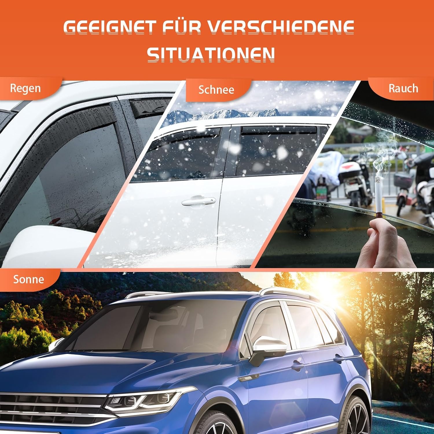 GEARMONSTER Winddeflectoren voor VW Tiguan 2016-2023 5-deurs regenbescherming geïntegreerde spoilers, 4 stuks, zwart