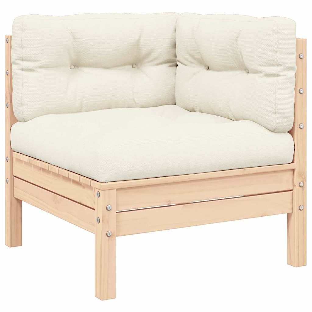 vidaXL 3-delige Loungeset met crèmekleurige kussens massief grenenhout