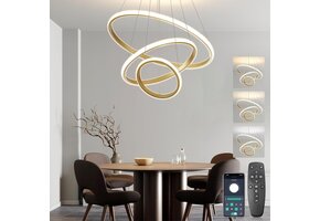 LED Hanglamp Dimbaar Goud 45W | 3 Ringen | App & Afstandsbediening