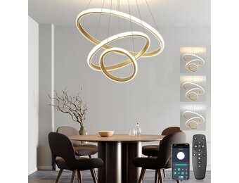 Nowoczesna Lampa Wisząca LED 45W Czarna 50CM Przyciemniana z Pilotem Regulowana Wysokość Lampa Sufitowa do Jadalni Salonu Kuchni Biura Kreatywna Wisząca Sypialni（Złota ）