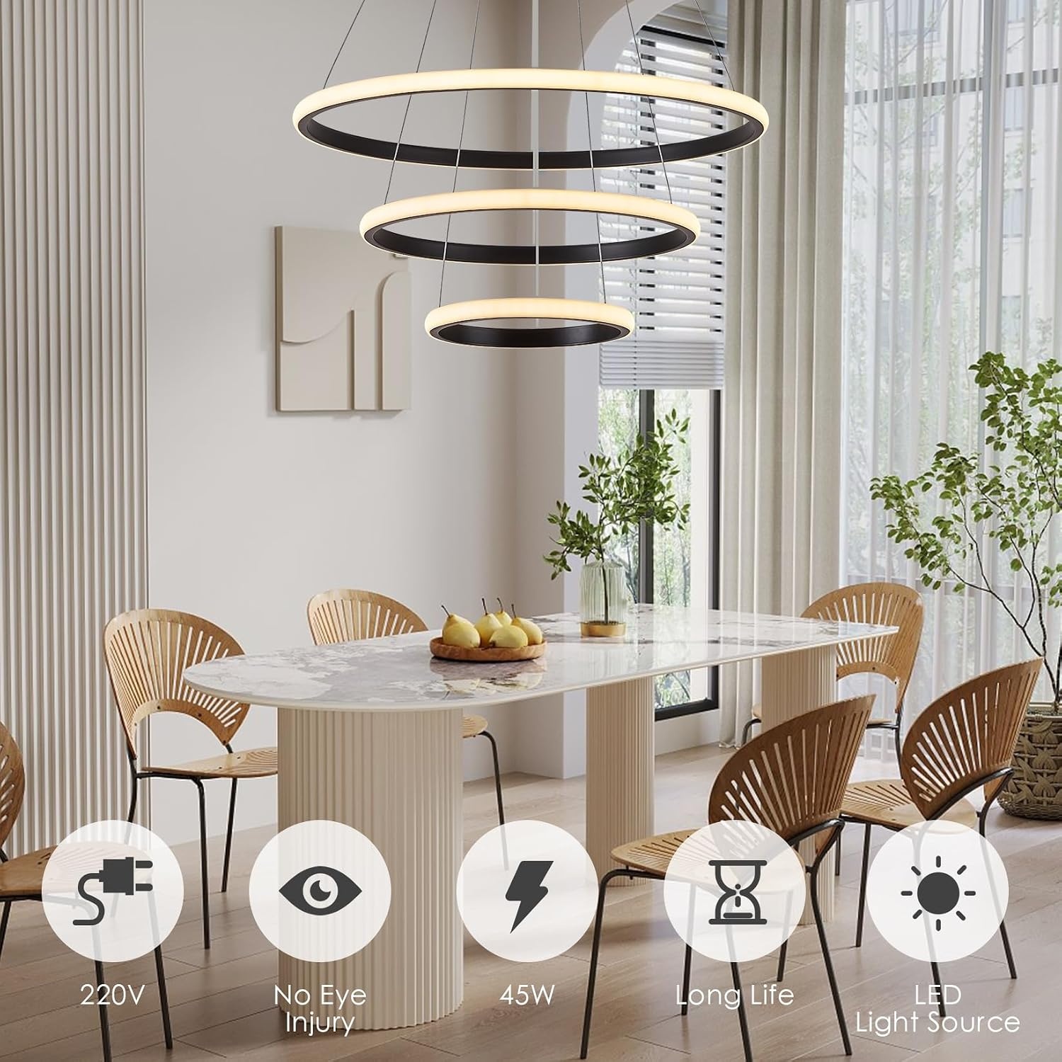 Nowoczesna Lampa Wisząca LED 45W Czarna 50CM Przyciemniana z Pilotem Regulowana Wysokość Lampa Sufitowa do Jadalni Salonu Kuchni Biura Kreatywna Wisząca Sypialni（Złota ）