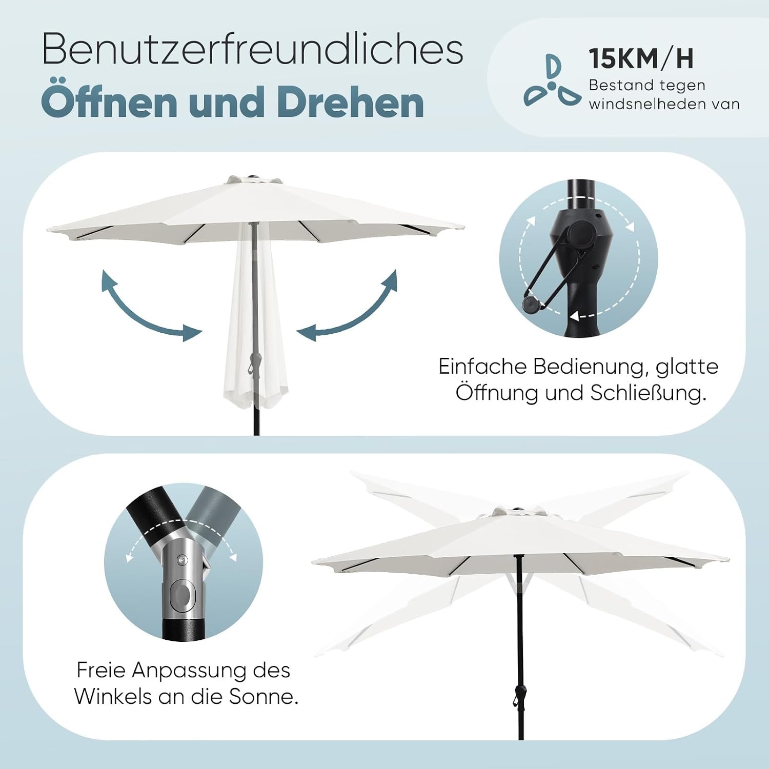 Sekey Aluminium Parasol 300 cm met UV50+ Bescherming