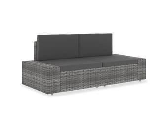 vidaXL Tweezitsbank sectioneel poly rattan grijs