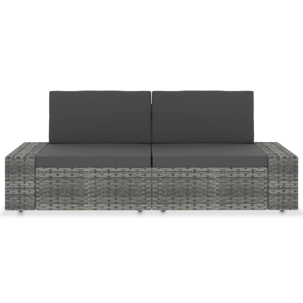 vidaXL Tweezitsbank sectioneel poly rattan grijs